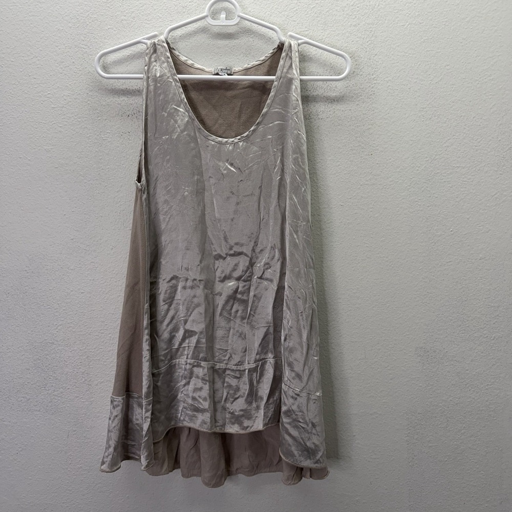 PJ Harlow Women's XS Satin Tan Sleeveless Tank Top Pajamas Tunic Pima Cotton